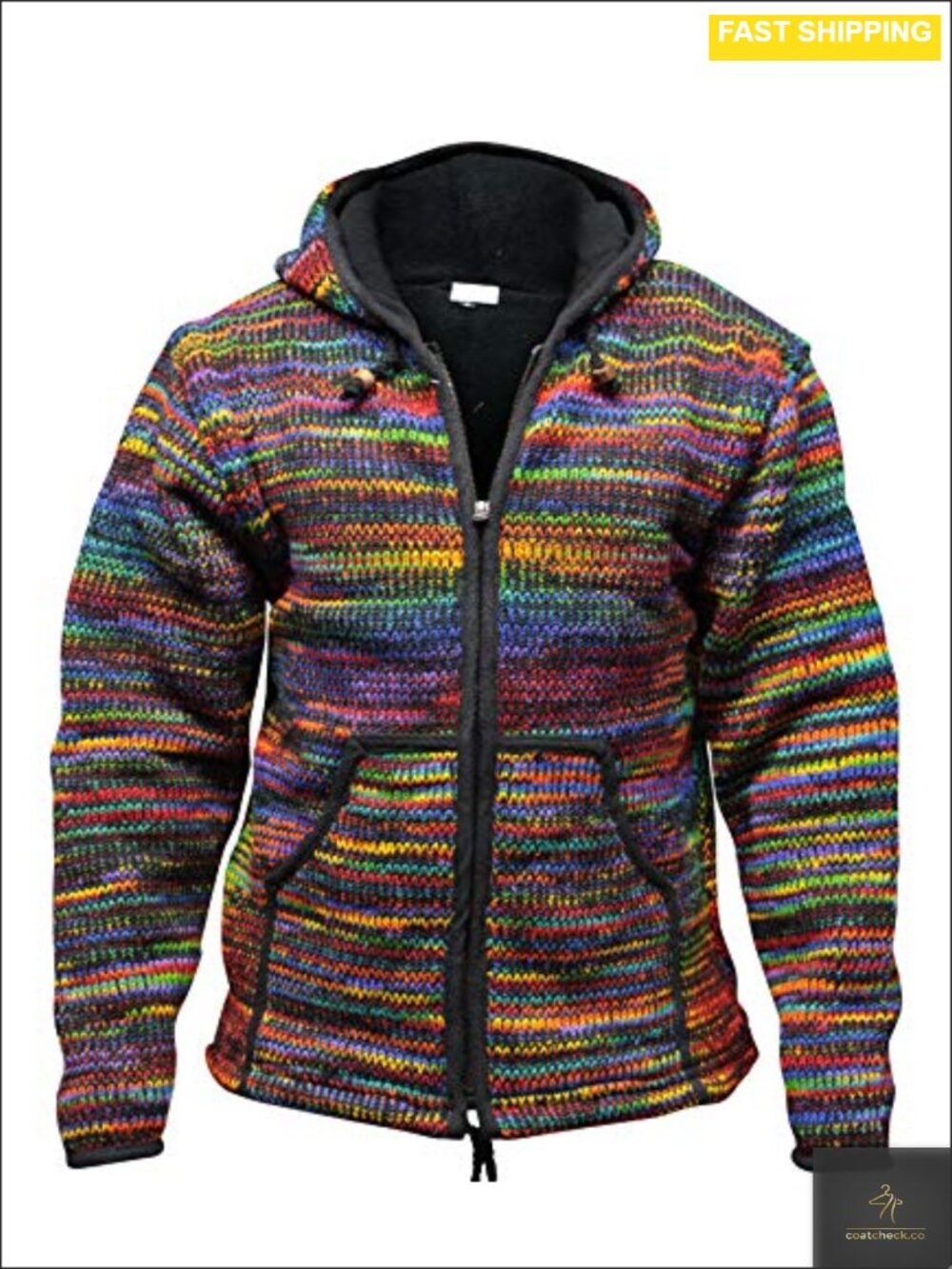 100% Wool Tie Dye Hooded Jacket Fleece Lined Full Zip Hoodie Winter